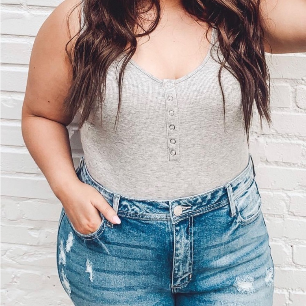 NEW! Grey ribbed henley tank bodysuit